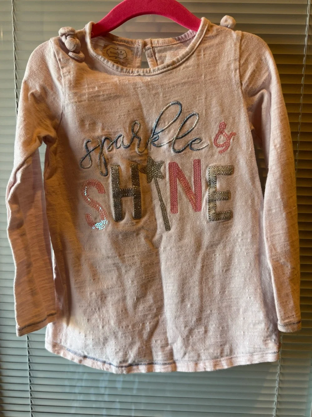 Mud Pie Sparkle & Shine Long Sleeve Graphic Tee Pink Girls Size 4T 5T